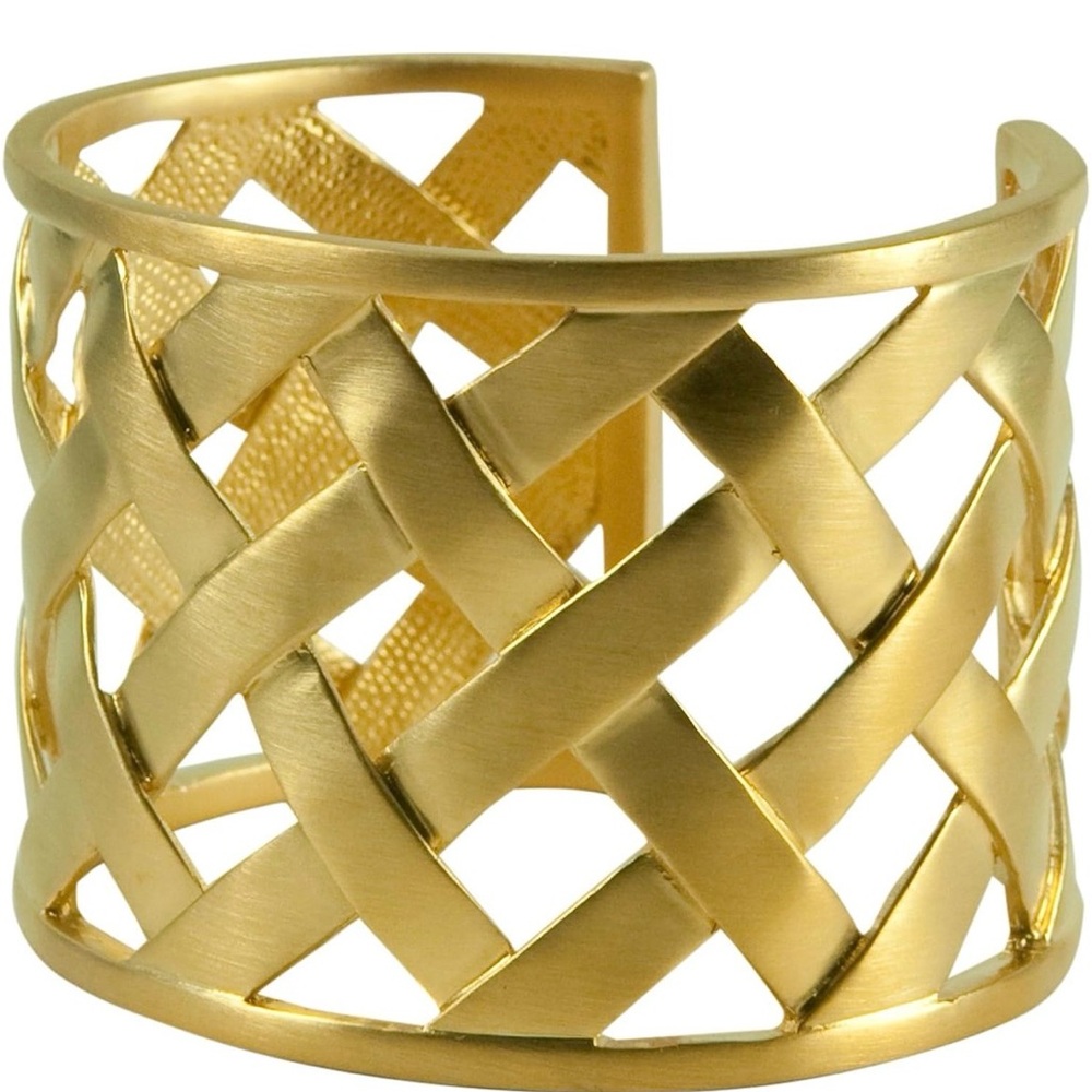 Kenneth Jay Lane Gold Basket Weave Cuff Bracelet Bangle